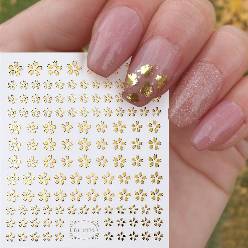 1 Sheet Nail Art Stickers Sakura Gradient Flower 3D Laser Cherry Floral Decals