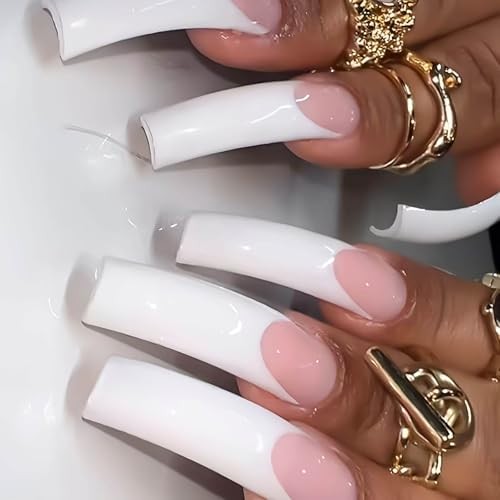 RUOKEXIN Curved Nail Tips,XXL Long Press on Nails French Long Curved Style-C8C3