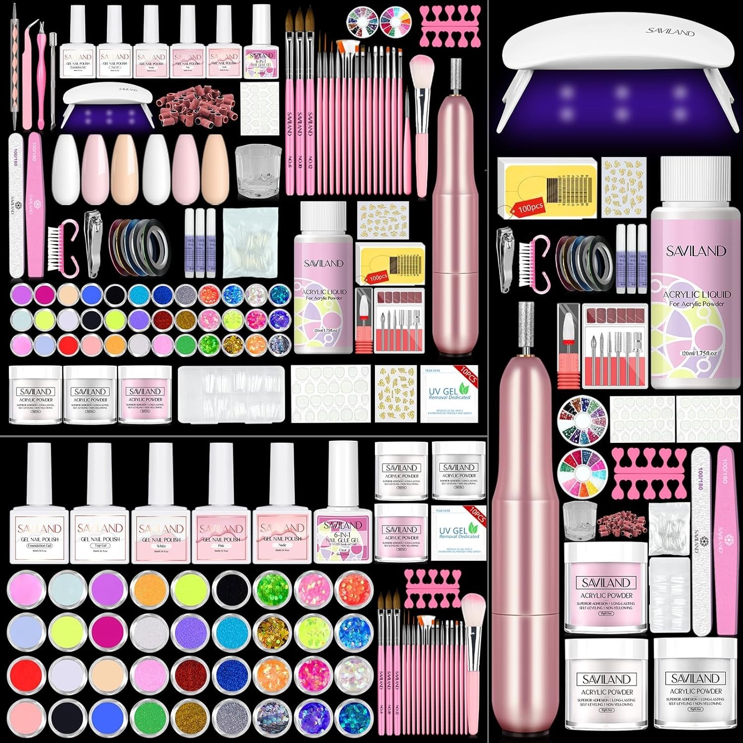Luxury Acrylic Nail Kit with Drill & Portable UV Light for Home Salon Elegance