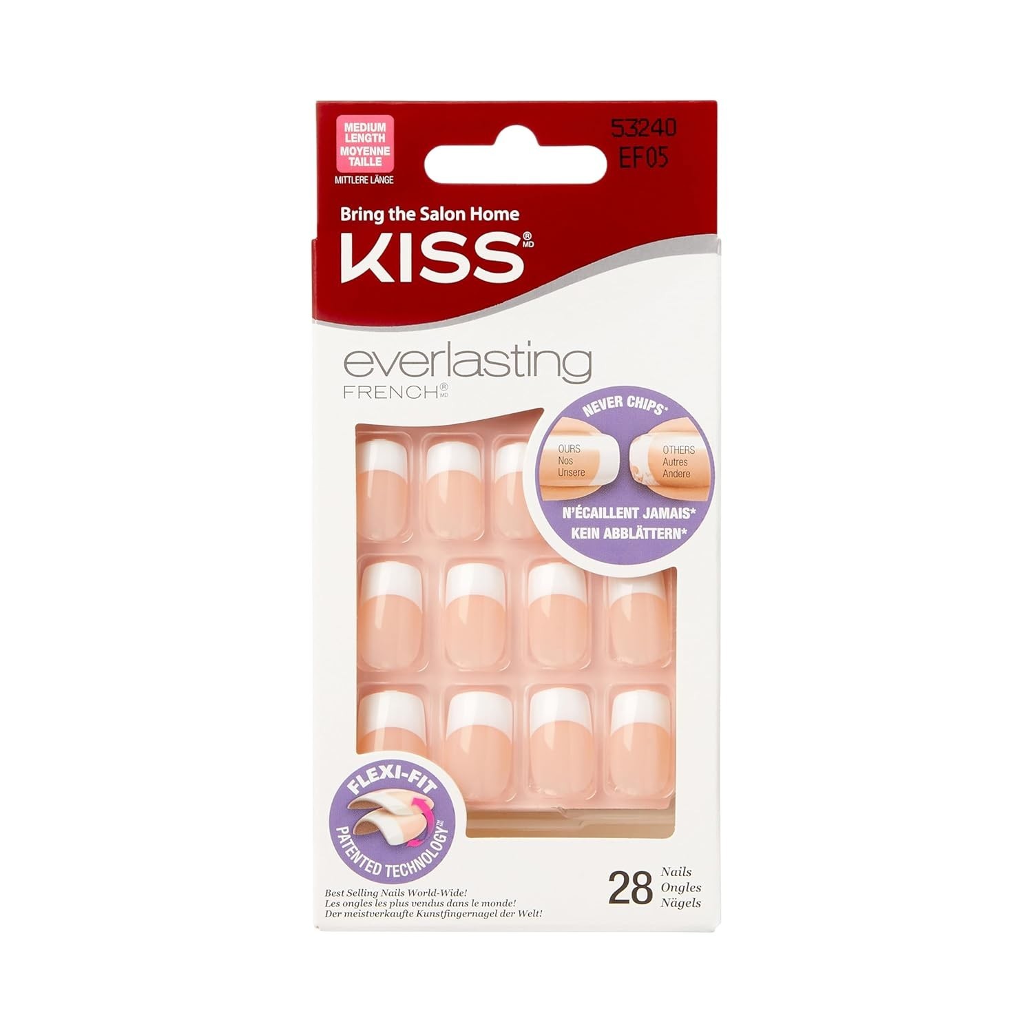 Broadway by Kiss French Tip Press On Nails, ‘Infinite’, White, Short Squoval, 28