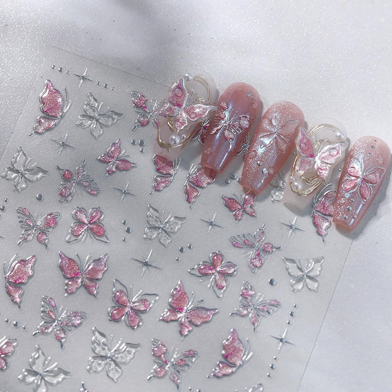 Purple Butterfly 5D Embossed Nail Art Stickers Spring Summer Nail Decals Hot Gol