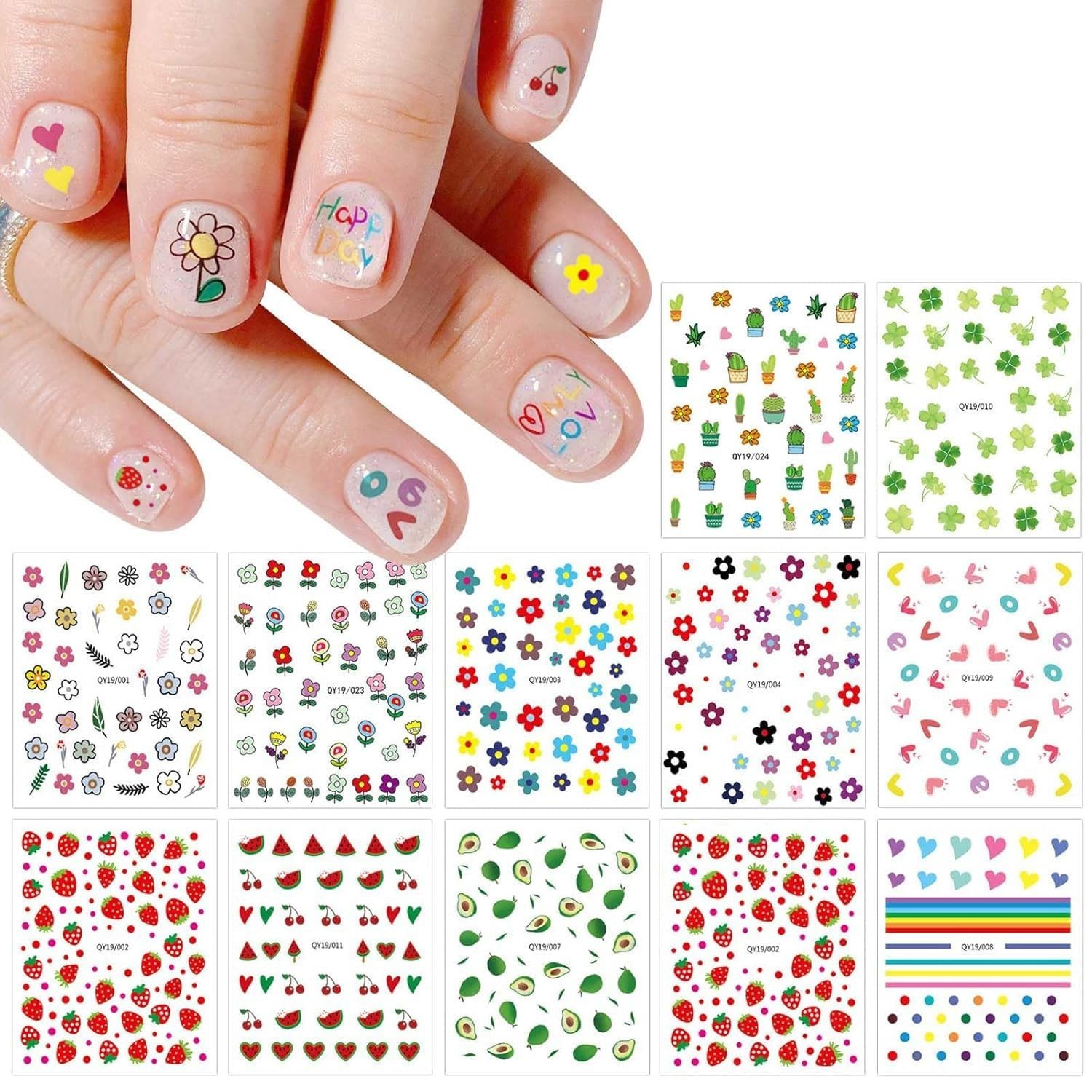 14 Sheets Cute Nail Stickers for Kids Nail Art Stickers Decals Self-Adhesive …