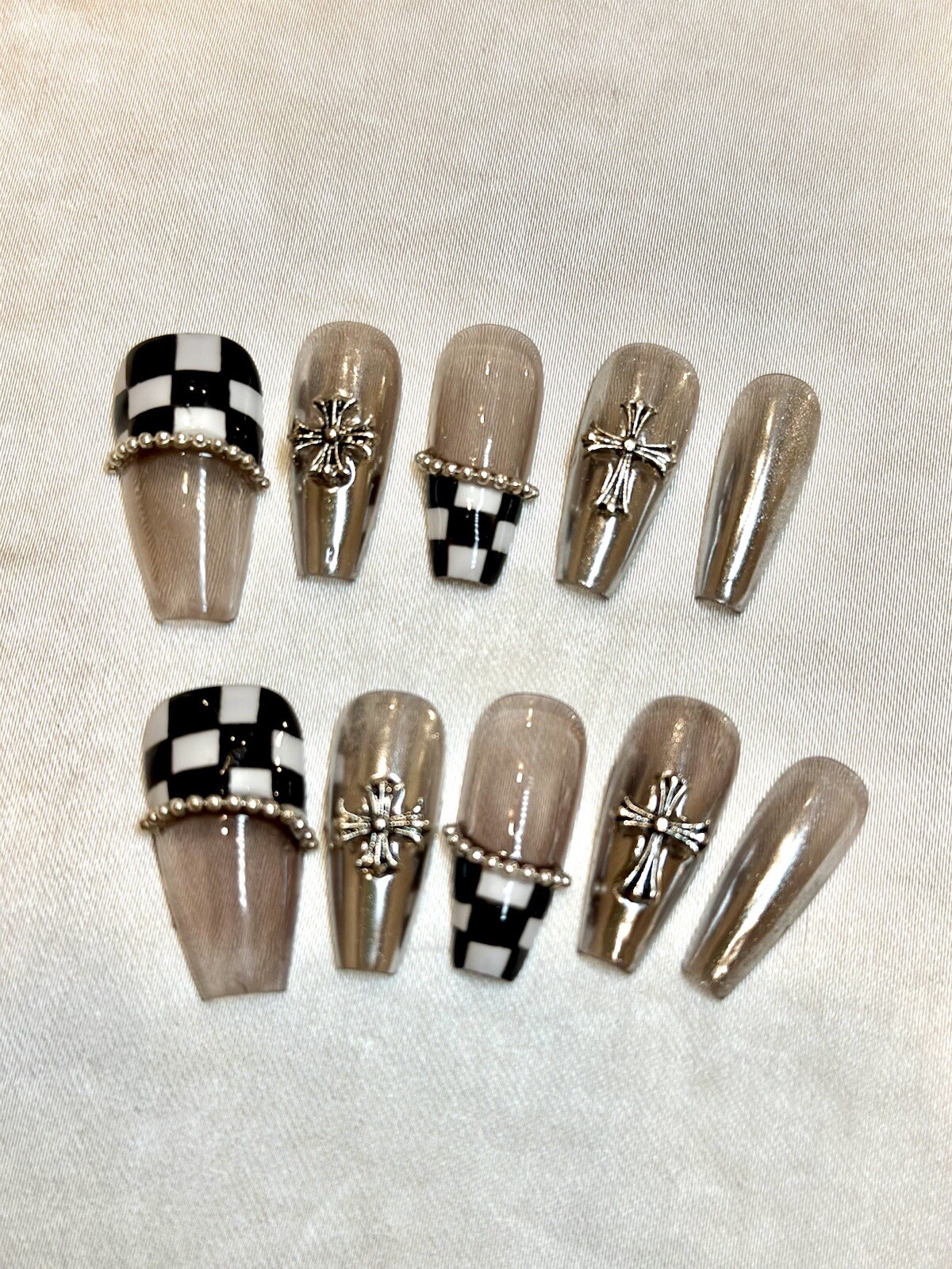 “Cross-Check For Landing” Beautiful Press On Nails – Handmade – Long RRP $35
