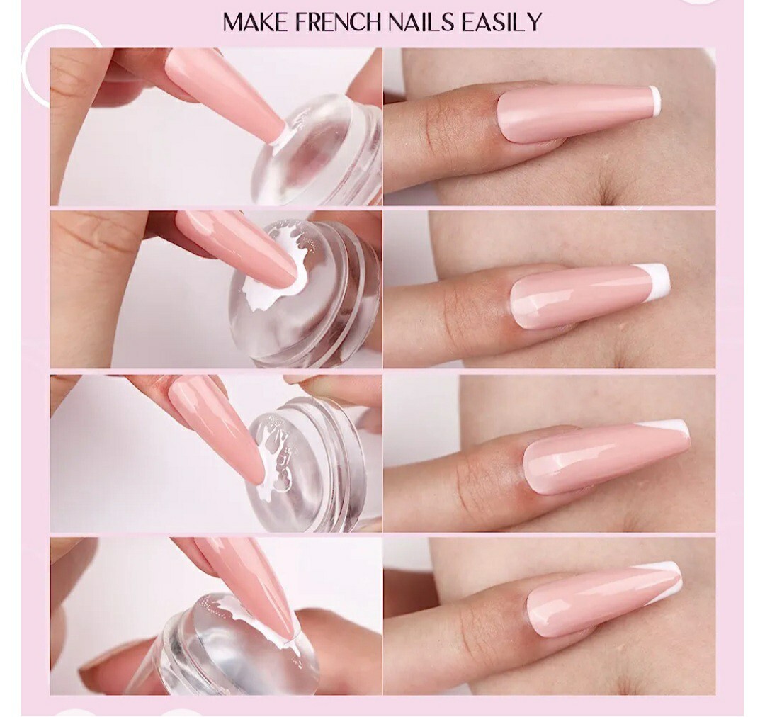 Saviland French Tip Nail Stamp – 4PCS Nail Art Stamper Kit Clear Silicone Nai…