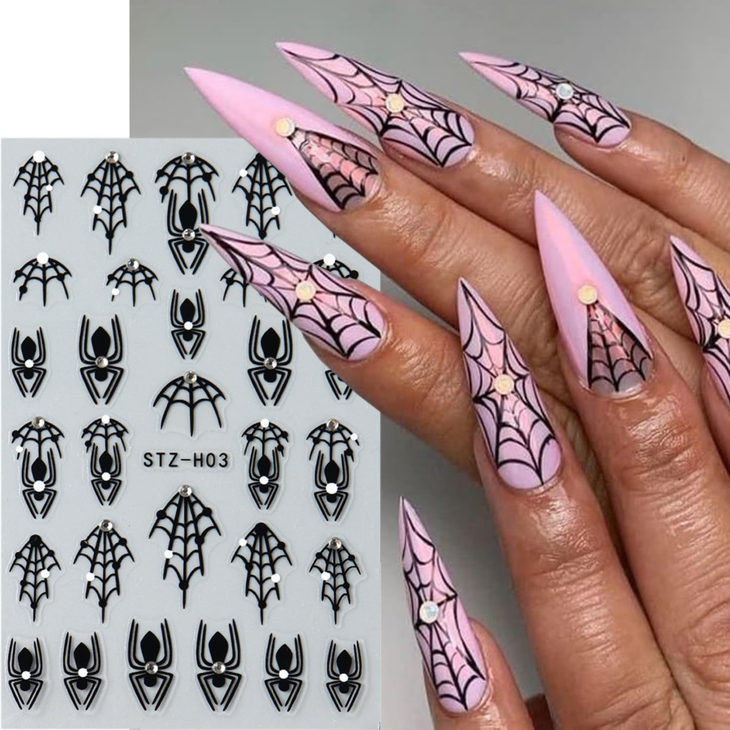 4 Sheets Halloween Nail Stickers for Nail Art Glitter Droplet Spider Nail Dec…
