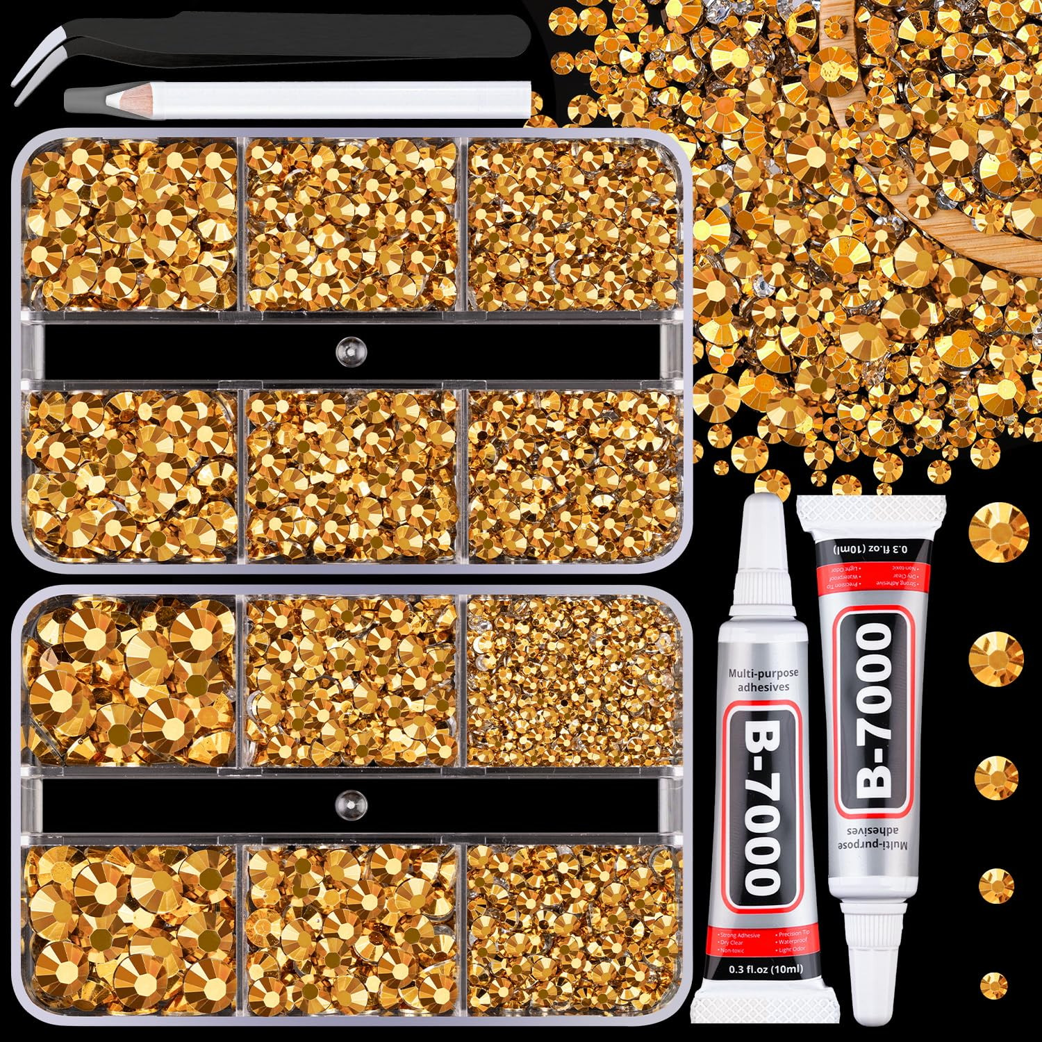 Resin Jelly Rhinestones for Crafting with B7000 Jewelry Glue, 2 Boxes Gold Flatb