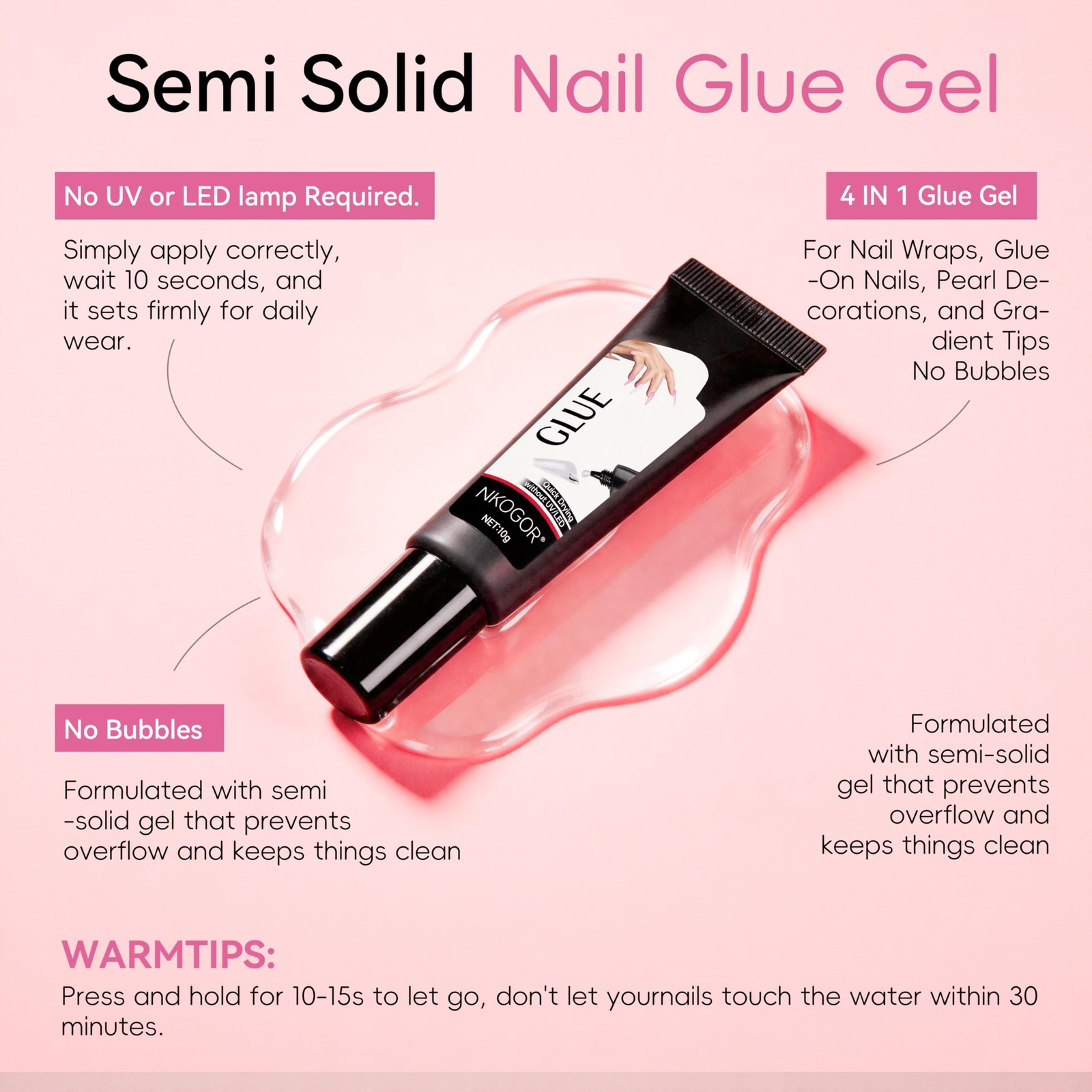 NKOGOK 20g Strong Semi Solid Nail Glue with 20g Nail Glue , Press On Glue and…
