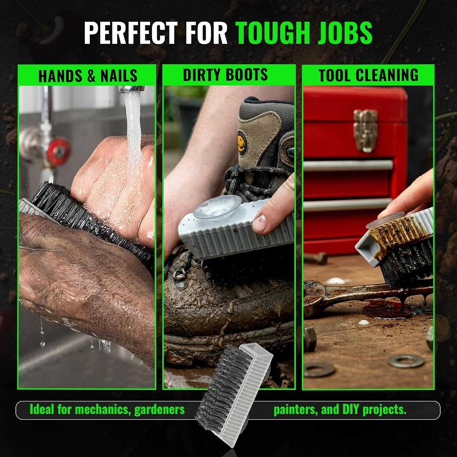Fingernail Scrubbing Brush with Extra Stiff Bristles for Tough Cleansing