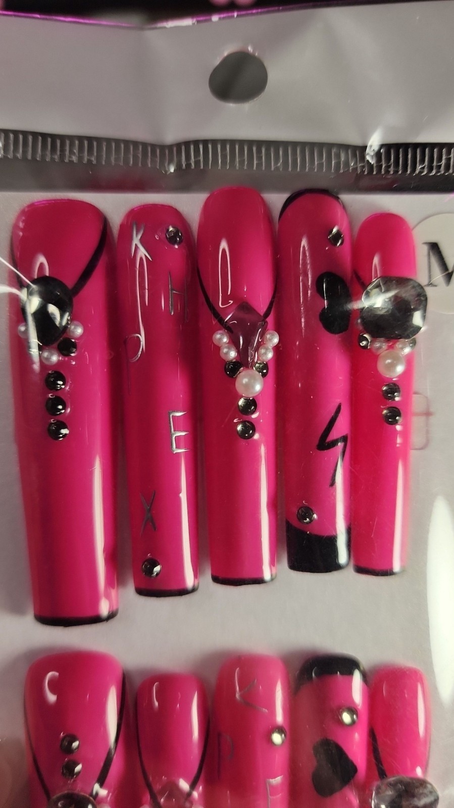 Medium Size Super Long Hot Pink Y2K Square Press-on Nail Set