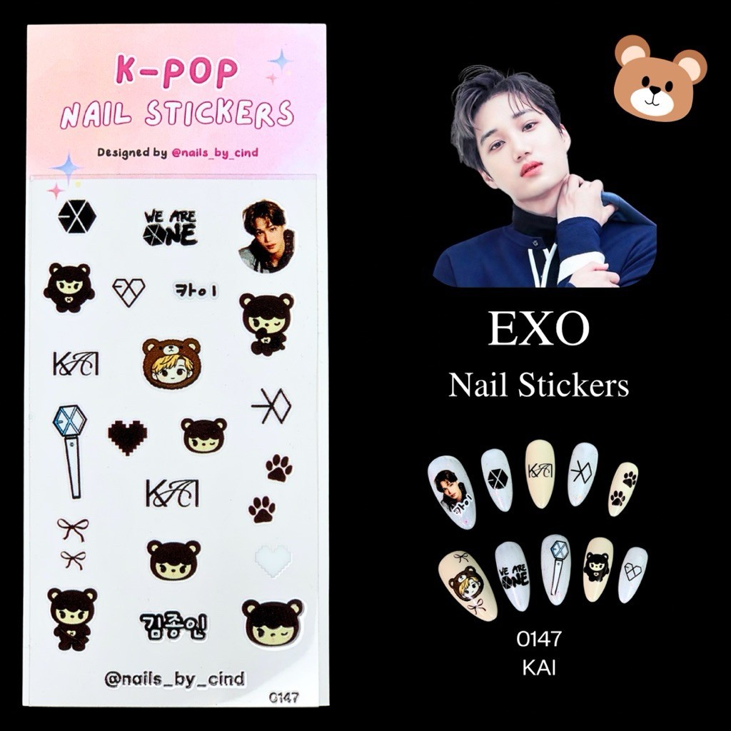 EXO KPOP NAIL STICKER FAN MADE KOREA KAI D.O LAY CHEONYEOL SUHO BAEKHYUN I Z10
