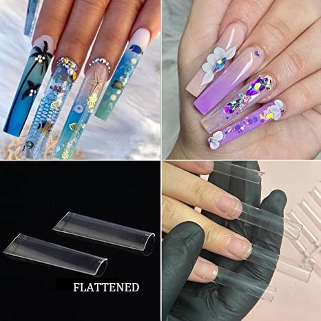 500Pcs Flattened No C Curve XXL Square Clear Half Cover Nail Tips