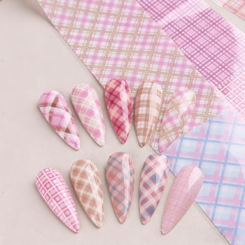 10 Rolls Starry Sky Nail Foil for Nail Art Pink Nail Grid nail decals-9