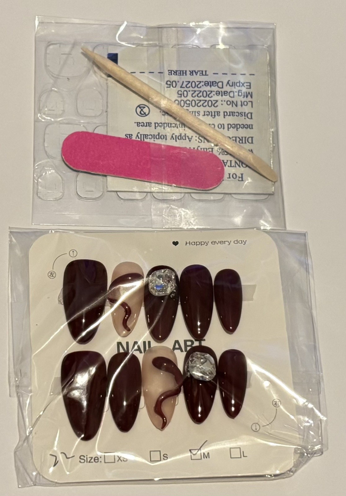 ⁠Dark Red Blood Press On Nails Halloween Glam Rhinestone Accent Long Stiletto⁠ M