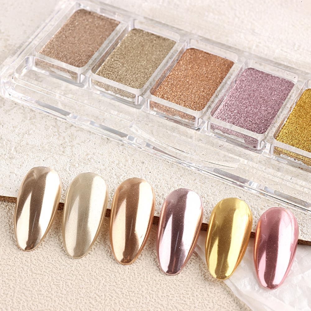 6 Colors Solid Chrome Nail Glitter Powder Set Metallic Mirror Chrome Powder for