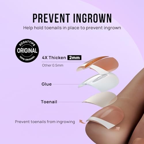 Short White French Tip Press-On Toenails for Women – 32 Piece Kit, 16 Sizes, Lig