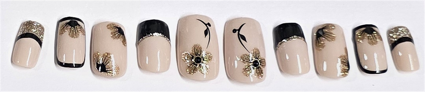 Handmade Press On Nails Leopard Print Flower Square Shape Medium 22mm Length