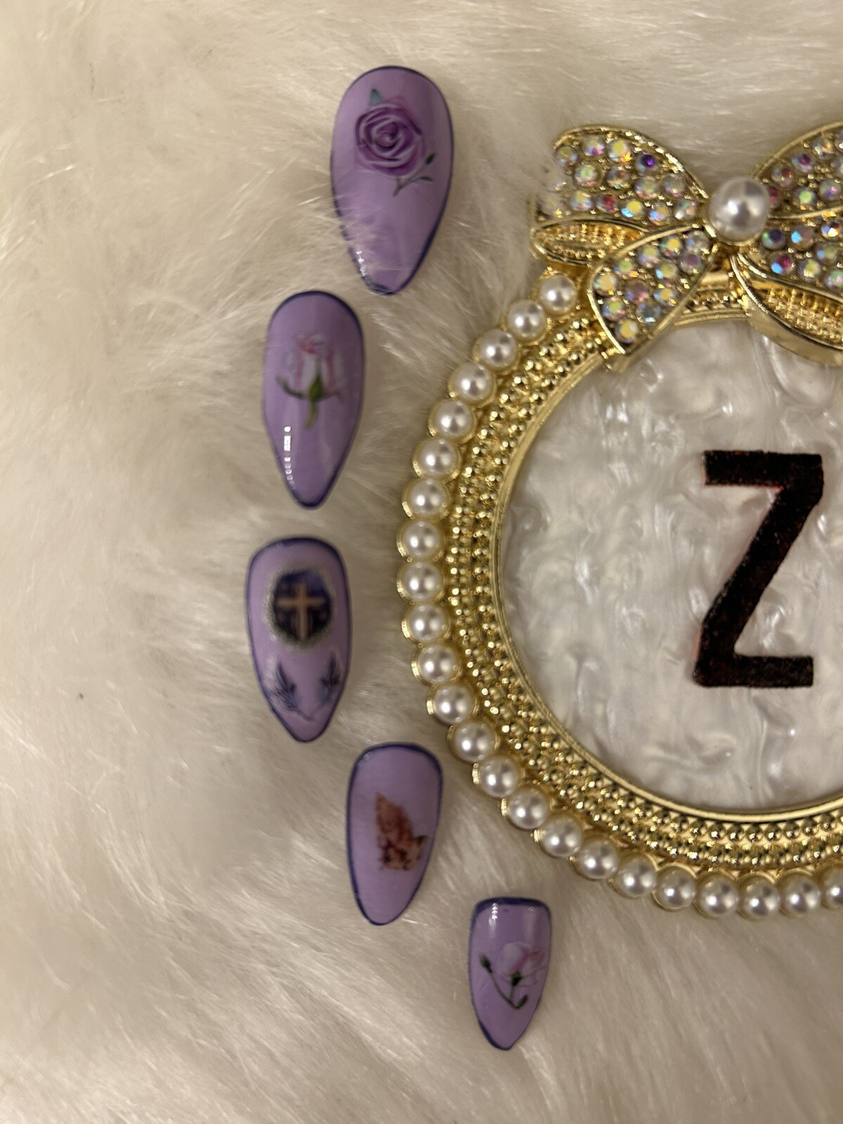 Z NAILZ! Gorgeous Set of Handmade Easter/Religious Lilac Almond Press On Nails
