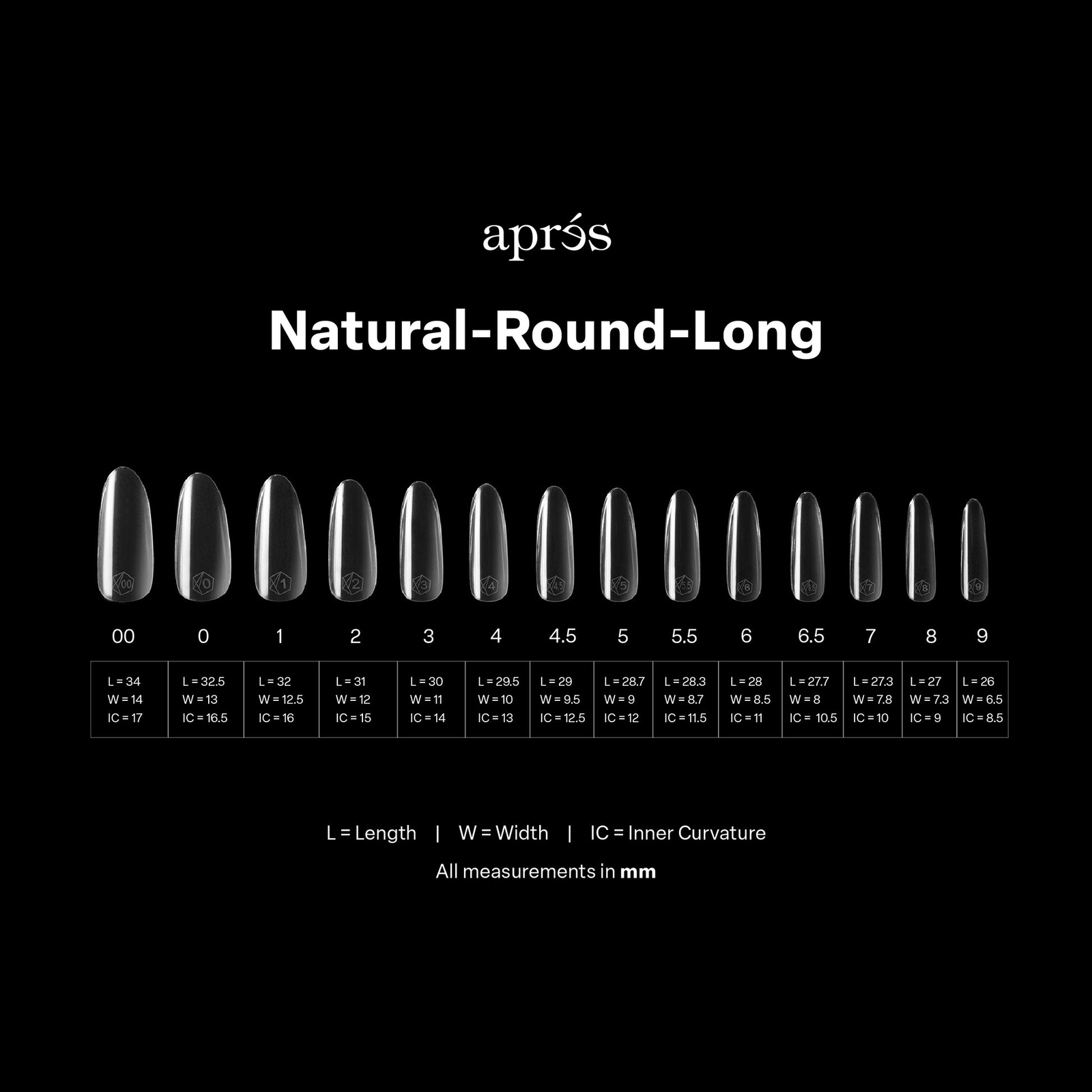 Apres Gel-X Natural Round Long Tips Box 14 Sizes 600pc