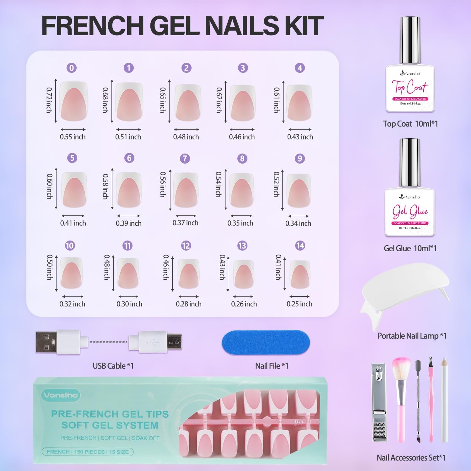 Pink Deep French Gel Nails Kit – Short Square Press-On Nails, Nail Gel & Lamp fo