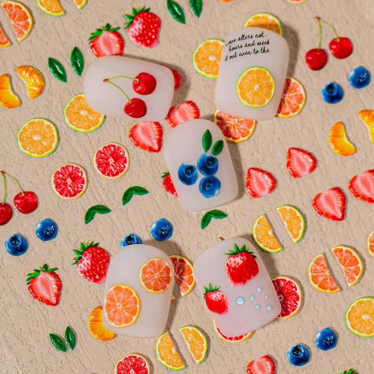 5D Embossed Fruit Nail Art Stickers Summer Fruit Nail Decals 1PCS Orange Lemon S