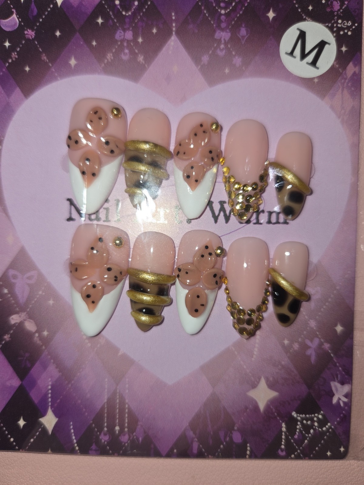 Press On Nails Handmade Medium Short Almonds Bundle Of 10 Each Owe Color Theme