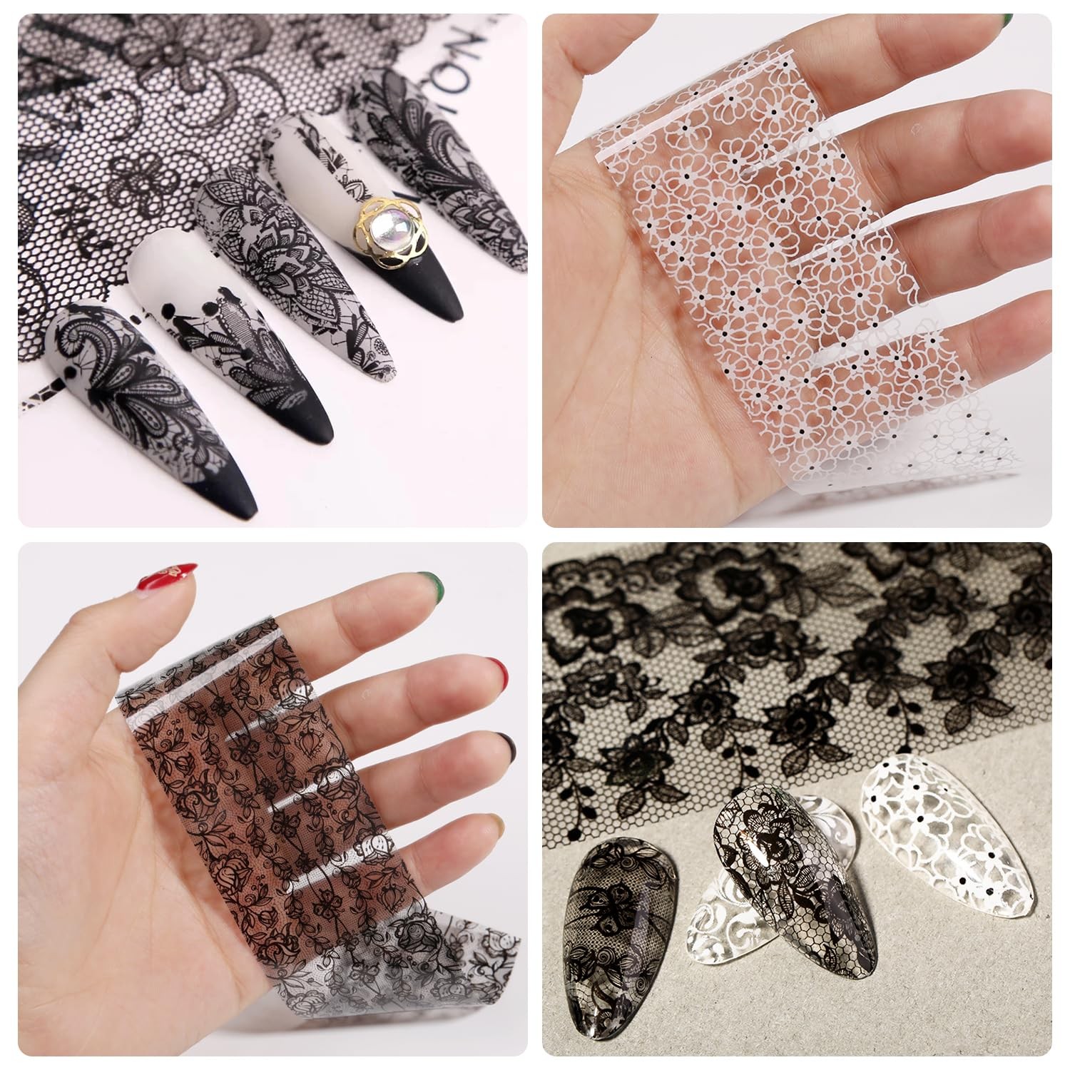 20 Rolls Lace Nail Foil White and Black Nail Transfer Foil Flower Nail Art Fo…