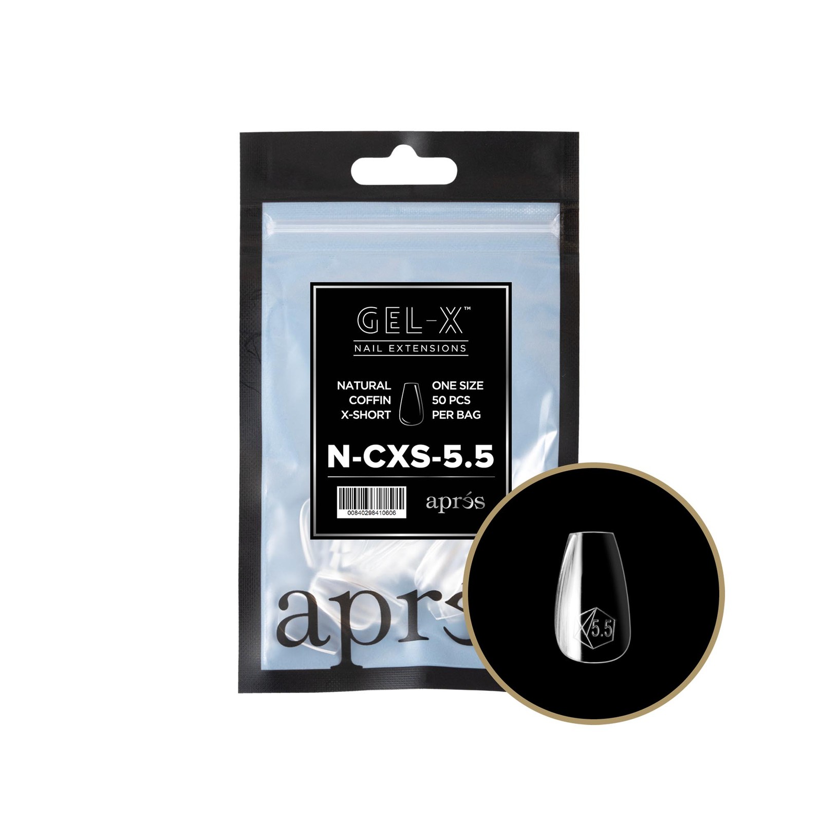 Apres Gel-X Refill Tips Natural Coffin Extra Short – Size 5.5, 50 pcs.