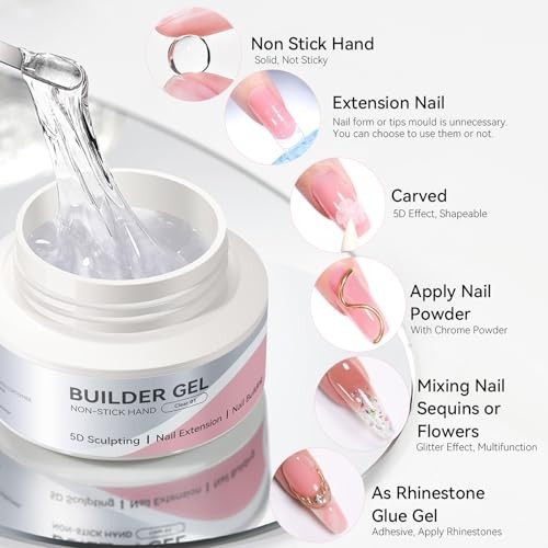 3D Sculpting Builder Gel for Nails – Clear & White Hard Gel for Nail Art, Extens