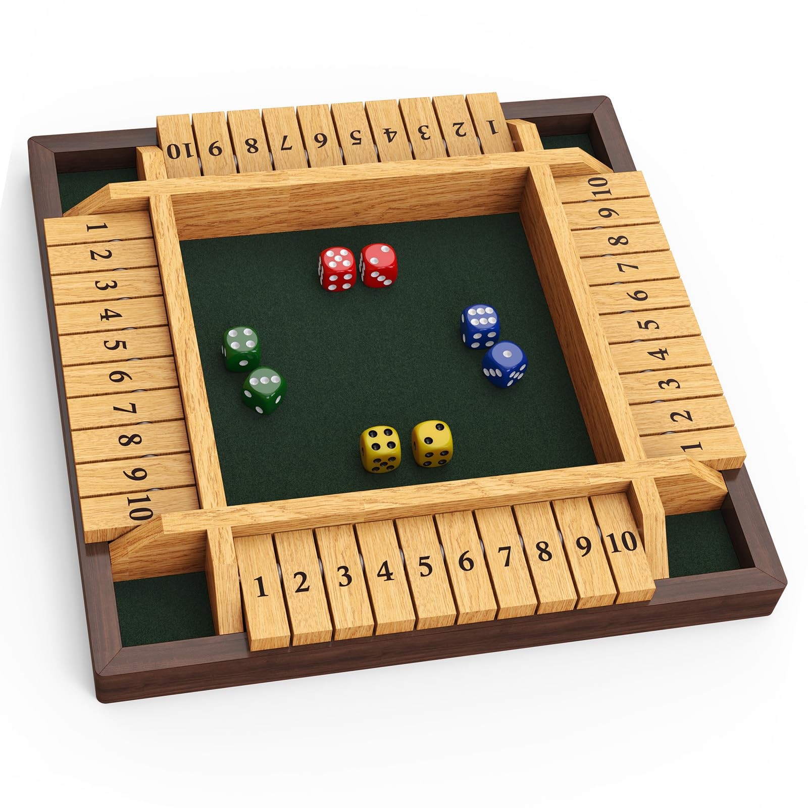 CANYAVE Shut The Box Game, 4 Player Wooden Board Game Dice 12 inches
