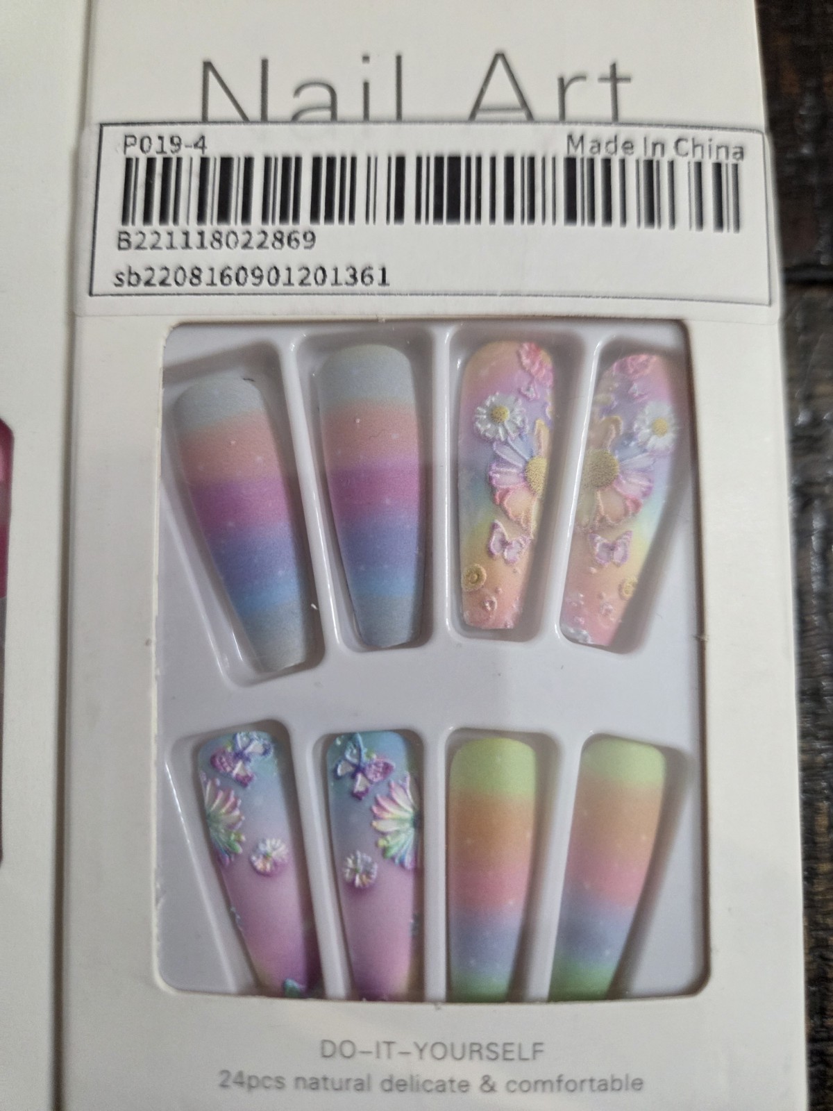 Press On Nails Lot 3 Packs Pink/Chocolate Ying Yang Rainbow And Flowers Cute