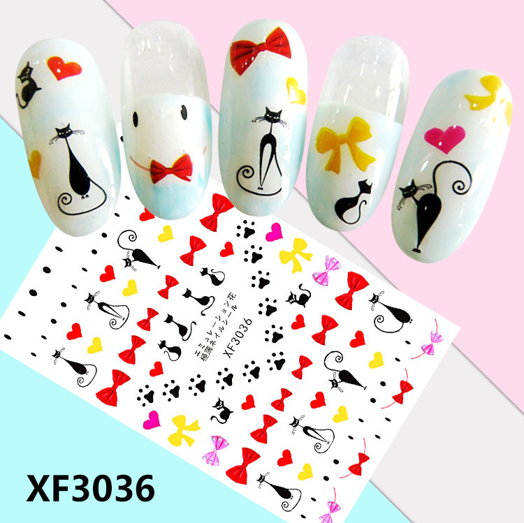 Nail Art Stickers Transfers 3D Self Adhesive Black Cat Bows (XF3036) NS36