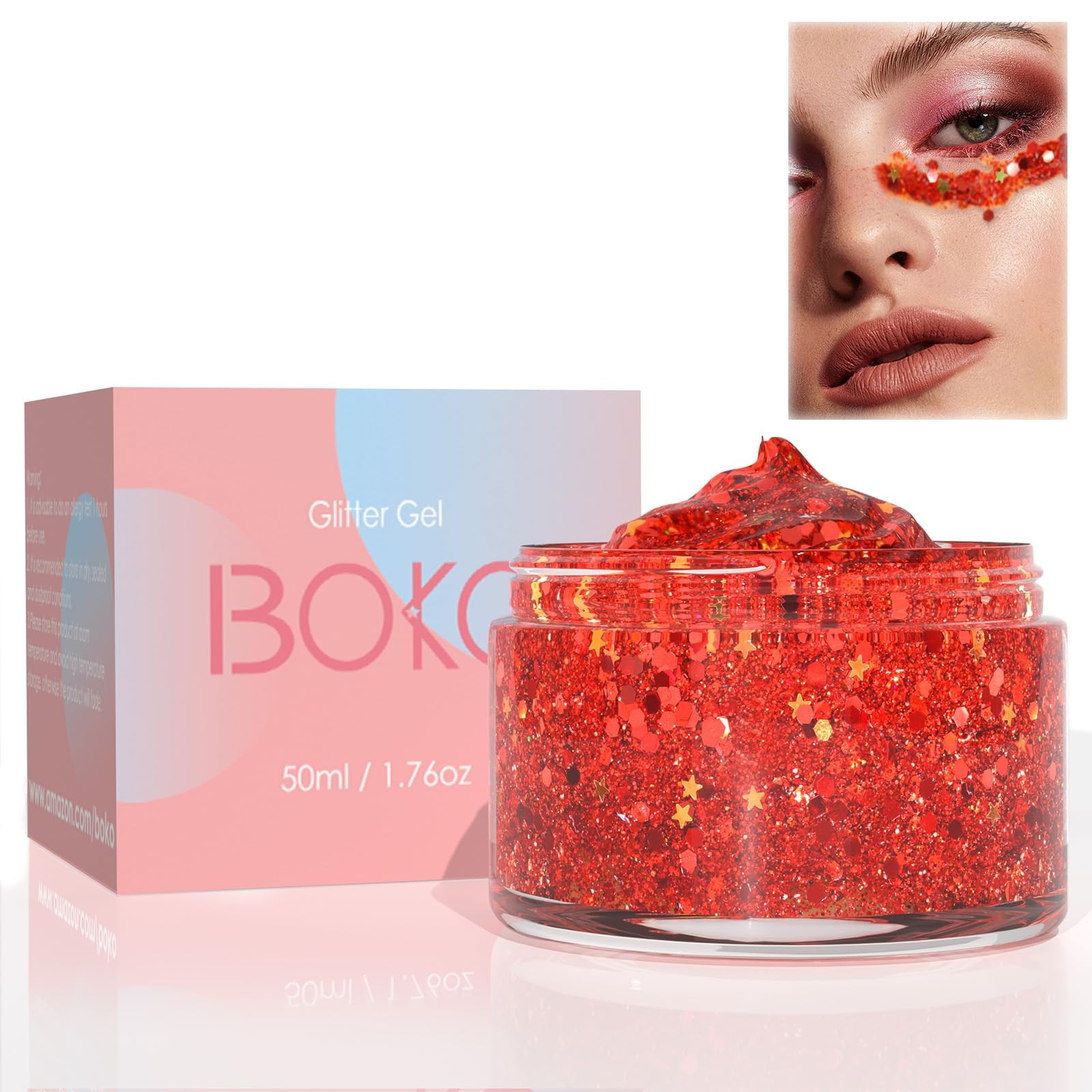 50ML Red Chunky Body Glitter Gel for Face Hair Festival Party Cheer Makeup