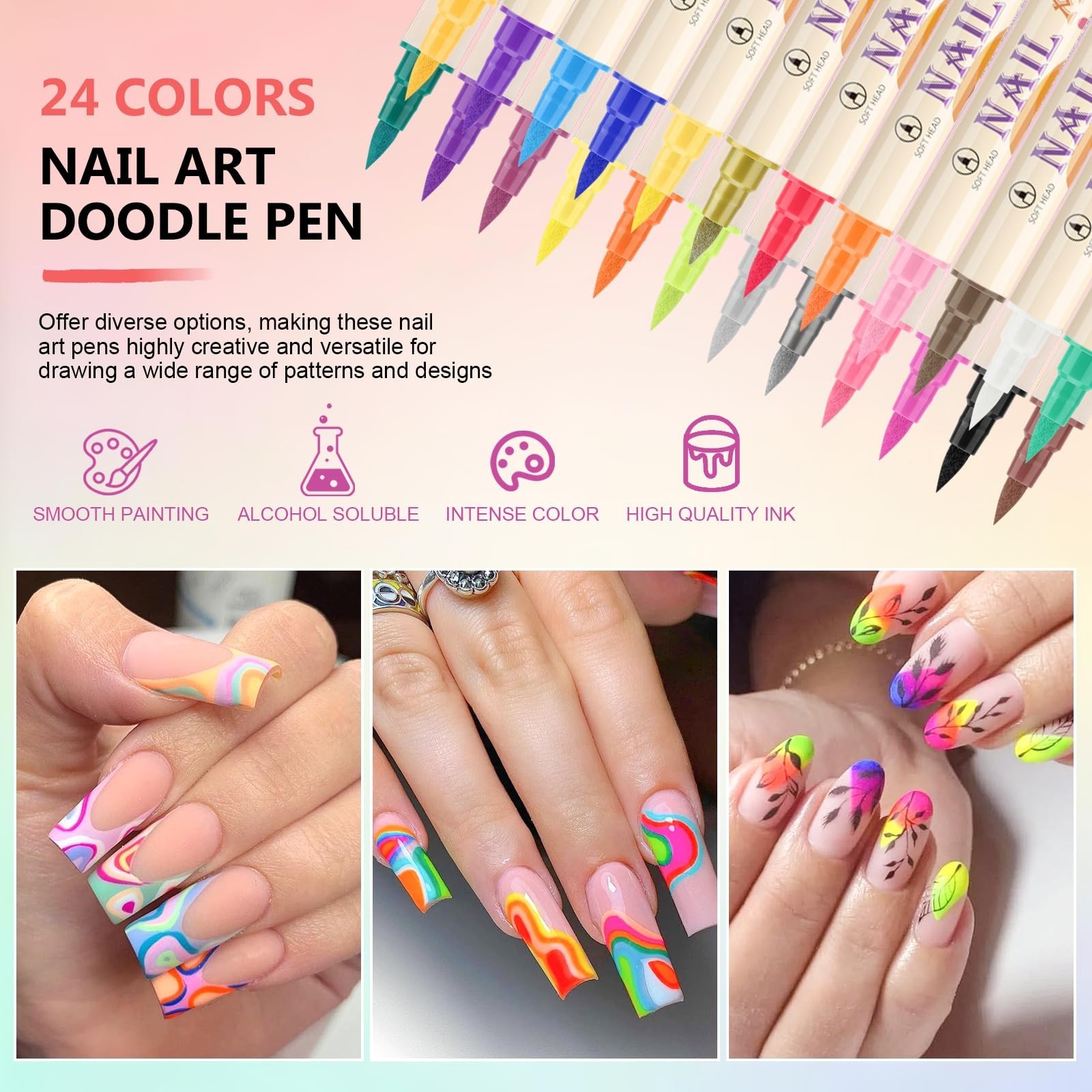 24 Colors Nail Art Pens Set – Quick-Drying Acrylic Paint Markers for DIY Nail De