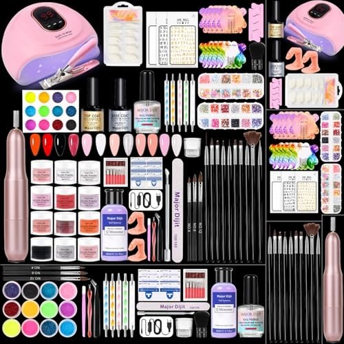 Major Dijit Acrylic Nail Starter Kit with LED Lamp, 12 Colors, Drill