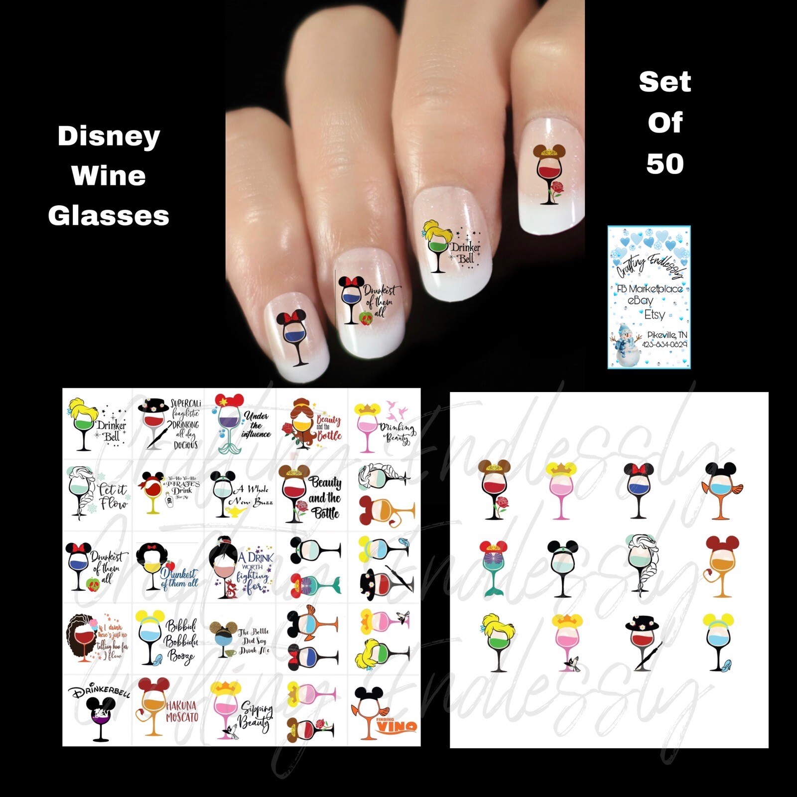 Disney Wine Glass Princess Waterslide Nail Decals Set Of 50 Instructions