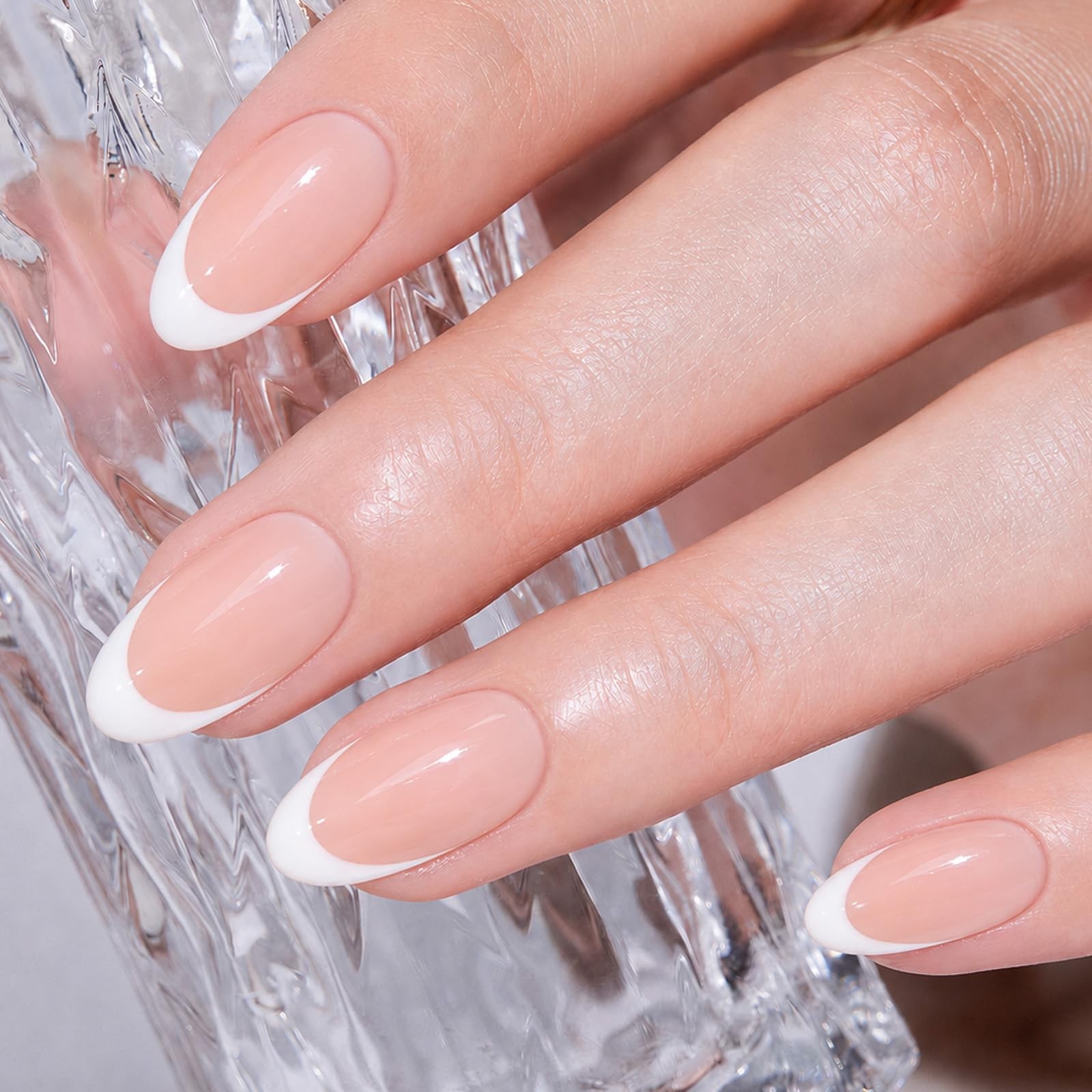 Modelones French Tip Press on Nails Almond, Summer short, A1-French White