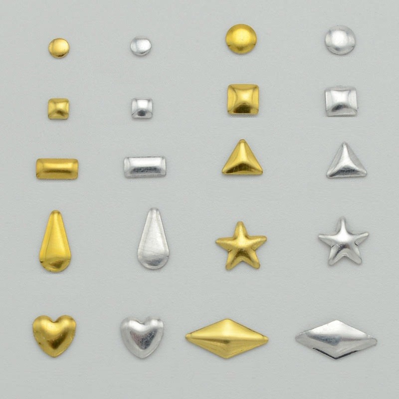 100pcs 38Style Options Gold/Silver Star/Heart Metal Stud Charm 3D Nail Art Decor
