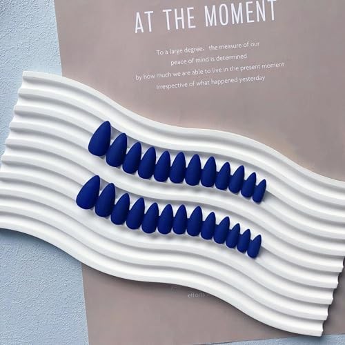 Medium Almond Shaped Acrylic Nail Press – Matte Royal Blue