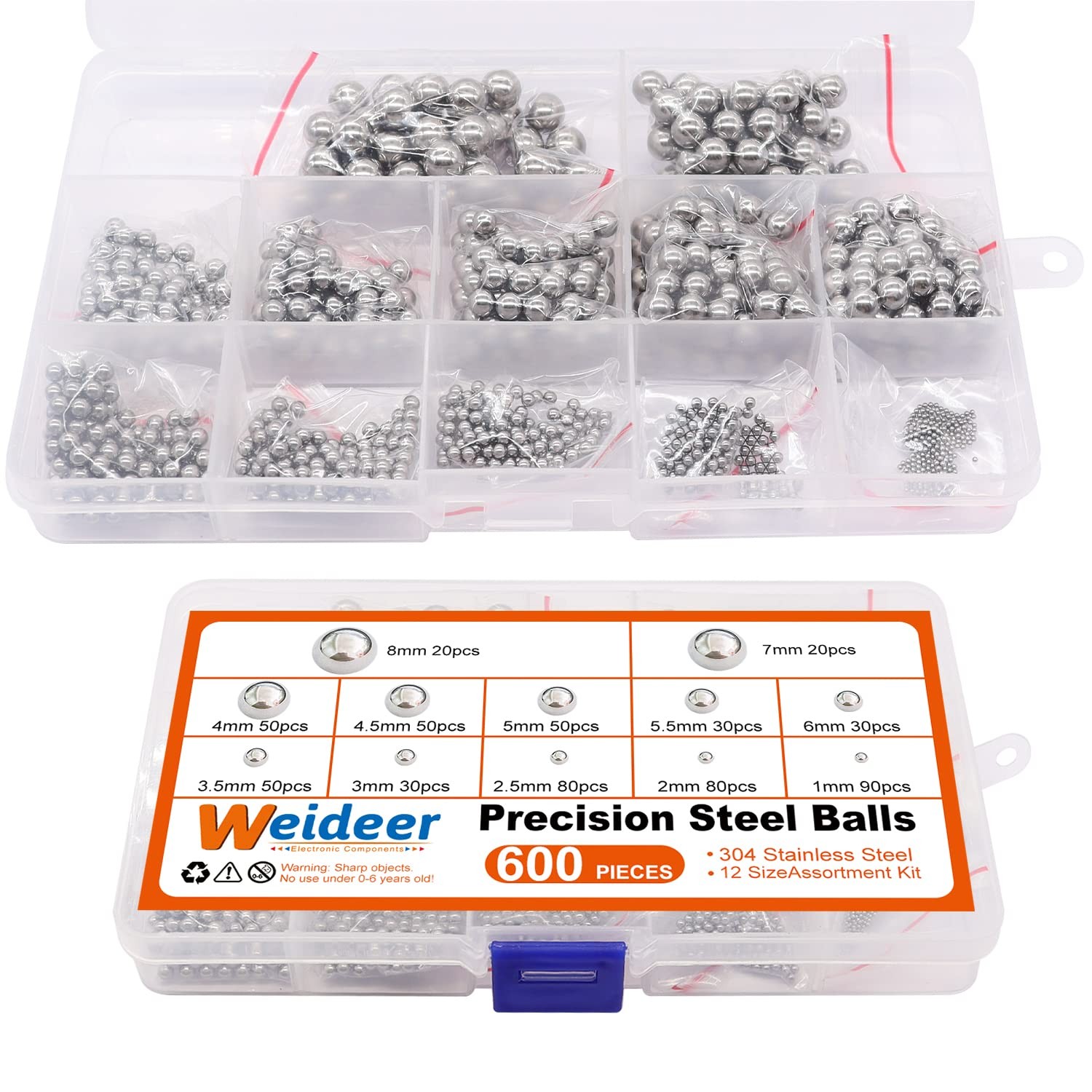 600pcs 12 Size Stainless Steel Precision Steel Balls 1-8mm Metric Bicycle Bea…