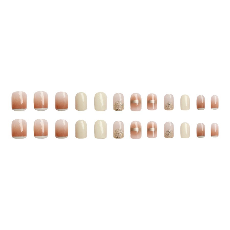 48 Pcs Nude White Glitter Press on Nails, Short Square Minimalist Fake Nails