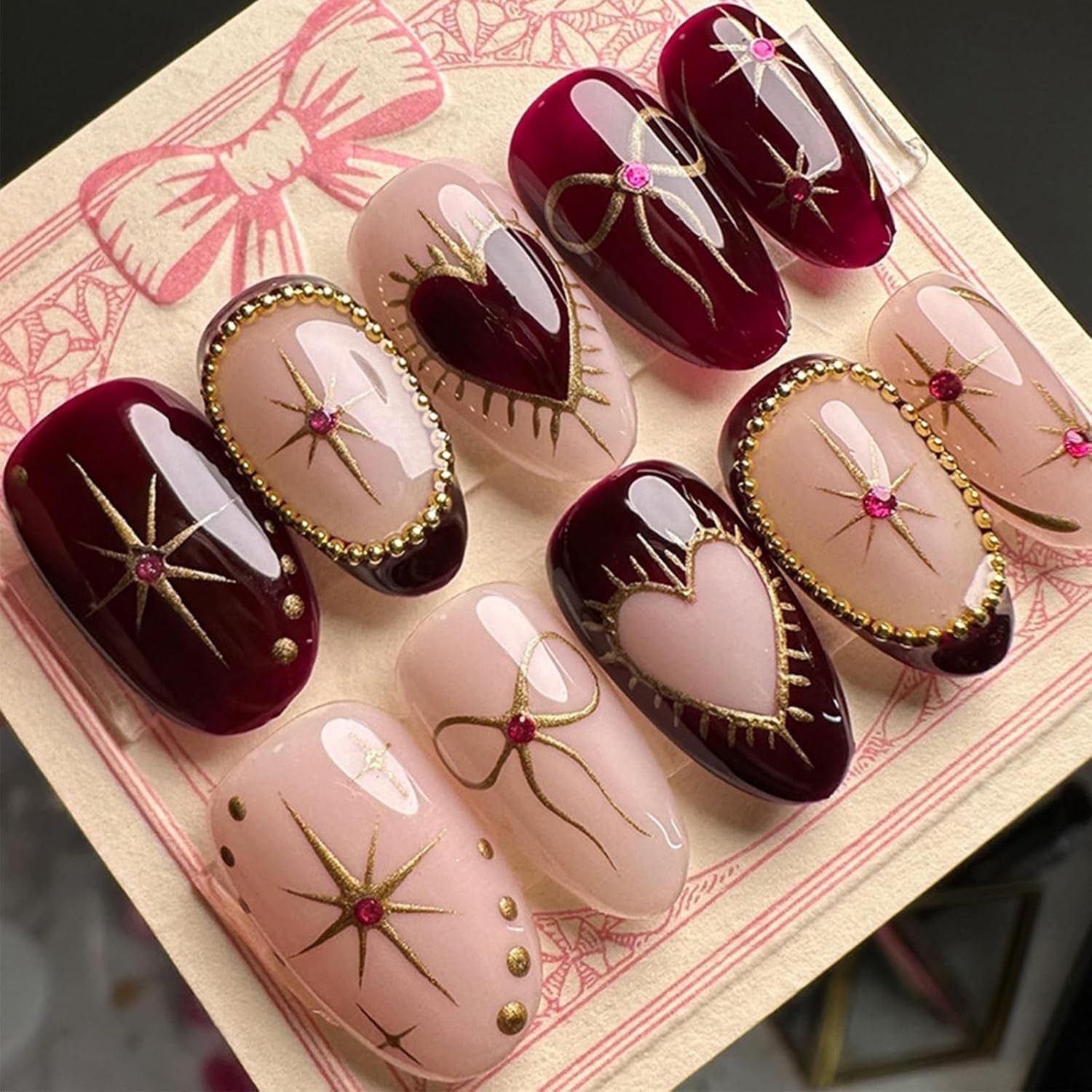 24Pcs 4th of July Press on Nails Medium Almond Full Cover Acrylic Glue On