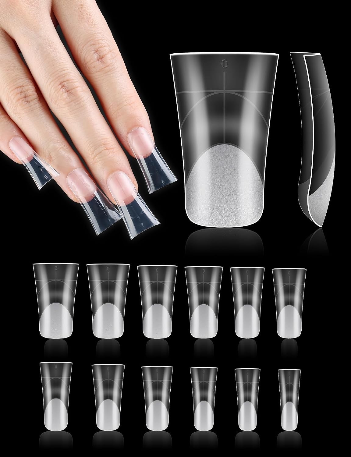 120PCS Full Cover Duck Nail Tips Half Matte Clear Natural Fan Flare Wide French