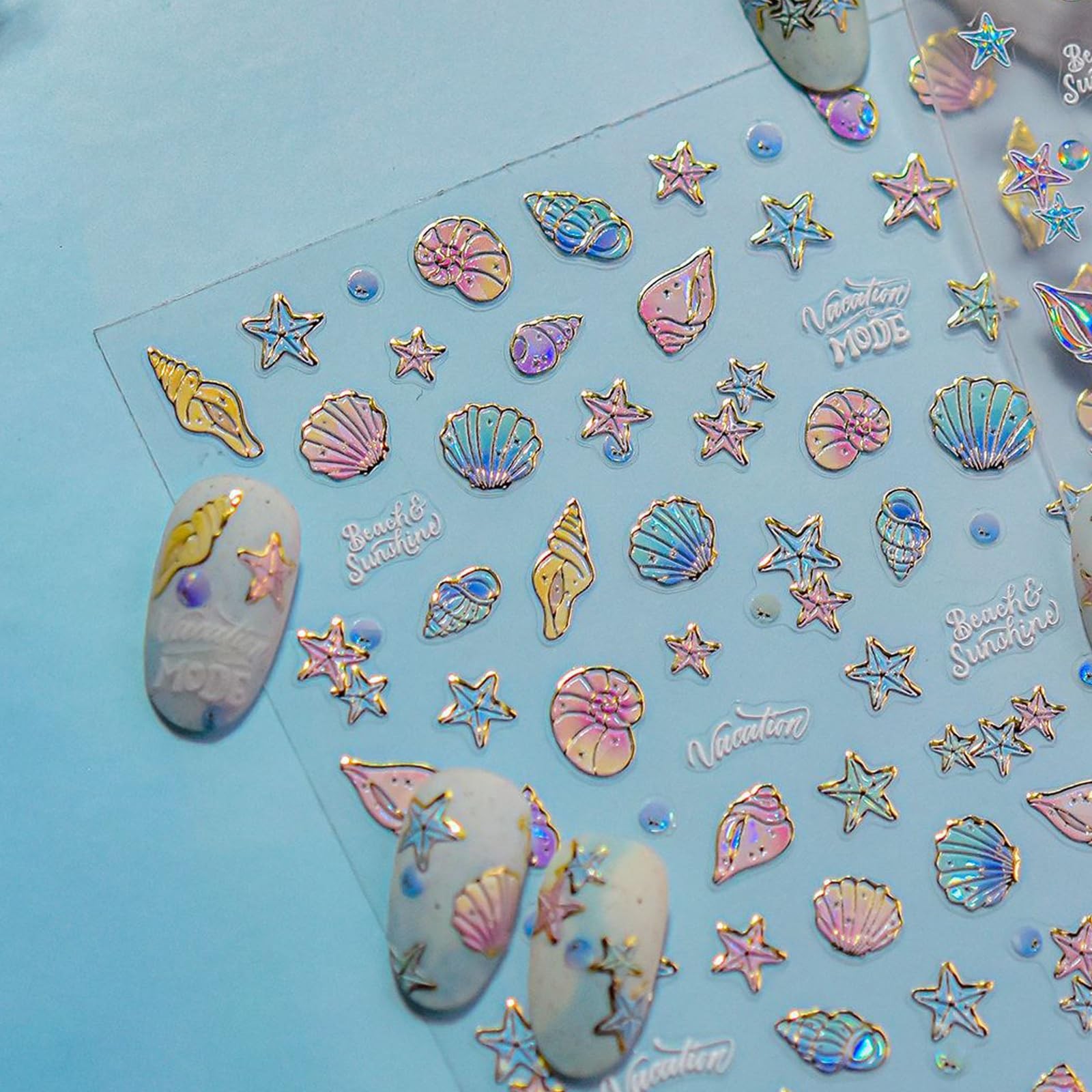 1 Sheet Marine Life Nail Stickers Shell Light Nail Design Stickers 5D Embosse…