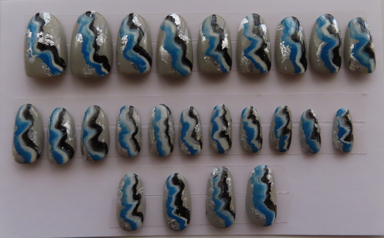 (2) Sets Yellow Red Pink Abstract | Blue Black White Foil Oval Press-On Nails