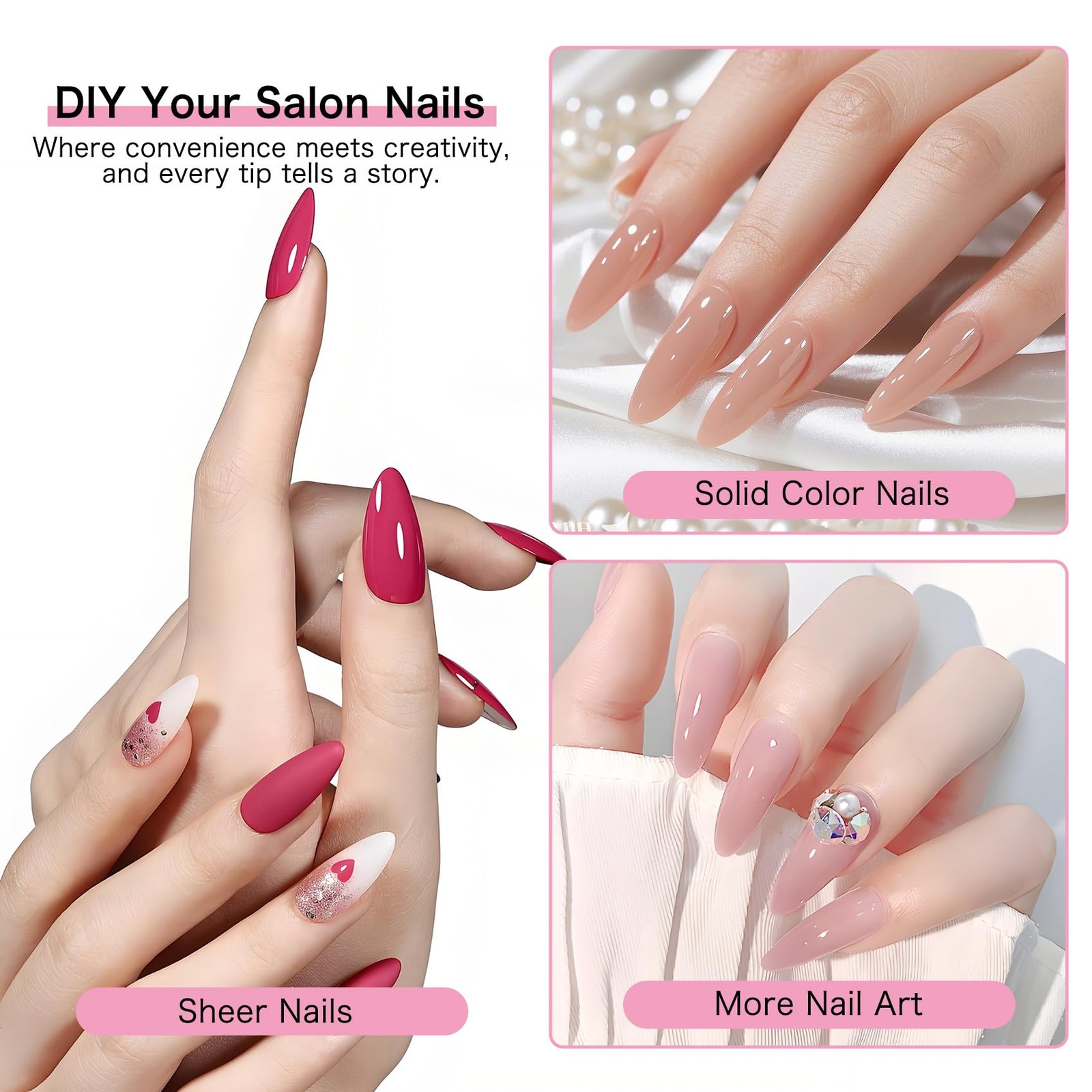 Long Almond Fake Nails: 240PCS Pre Etched Clear Fake Nails Tips 12 Sizes – Ha…
