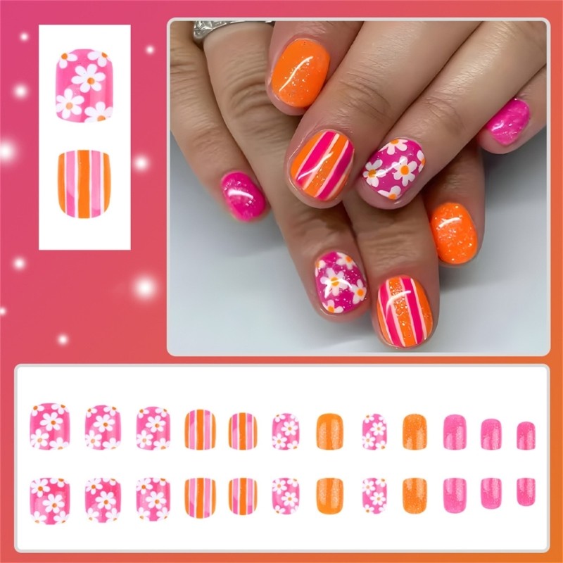 24pcs Stylish Square Acrylic False Nail Glossy Press on Nail For Any Occasion