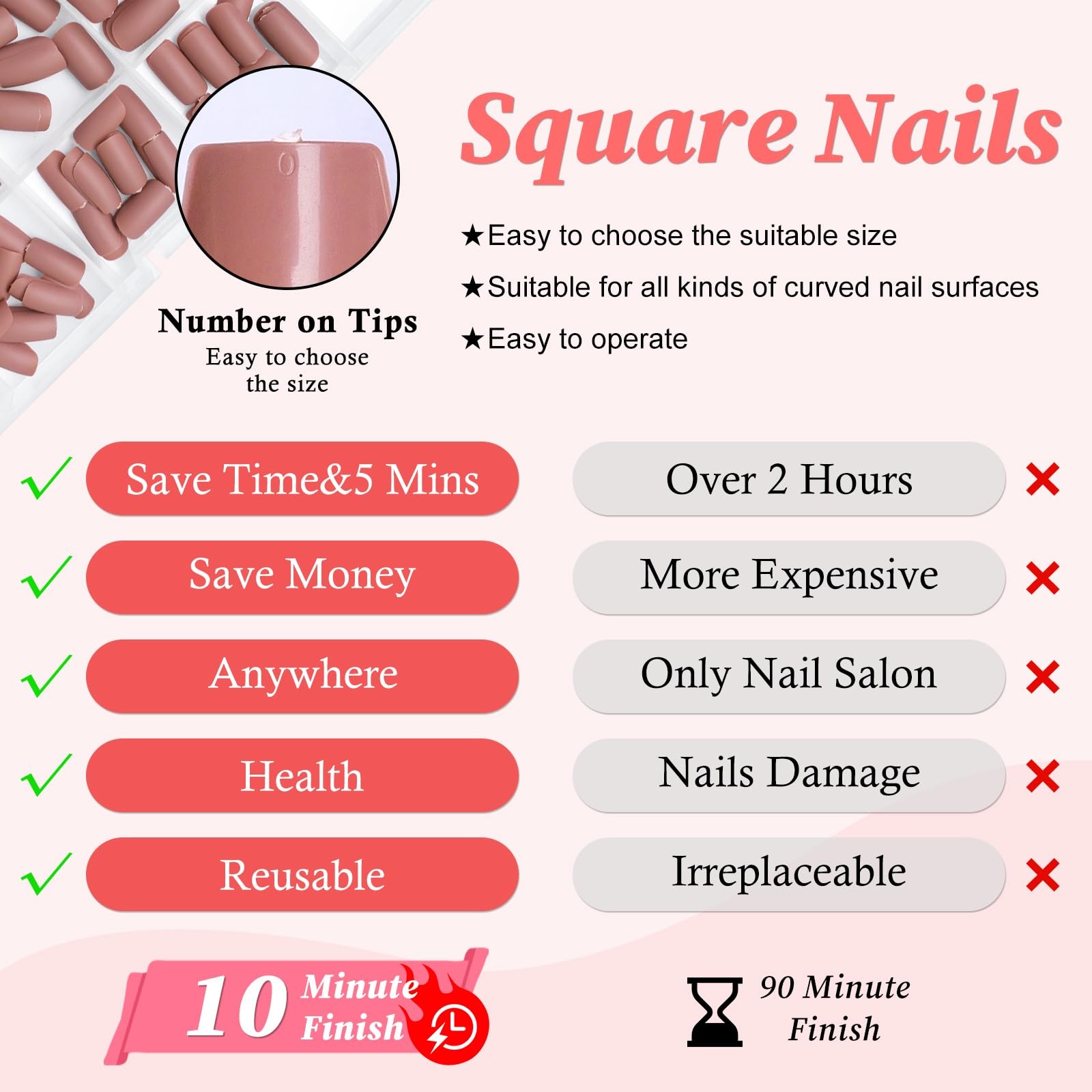 240pc Matte Square Press on Nails Medium Glue on Nails Brown Fake Nails Mediu…