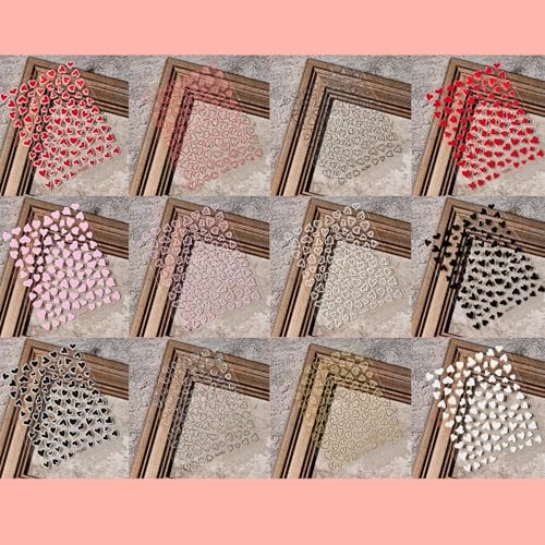 12 Pcs Valentines Day Nail Stickers, Red Pink White Black Gold Heart Stickers