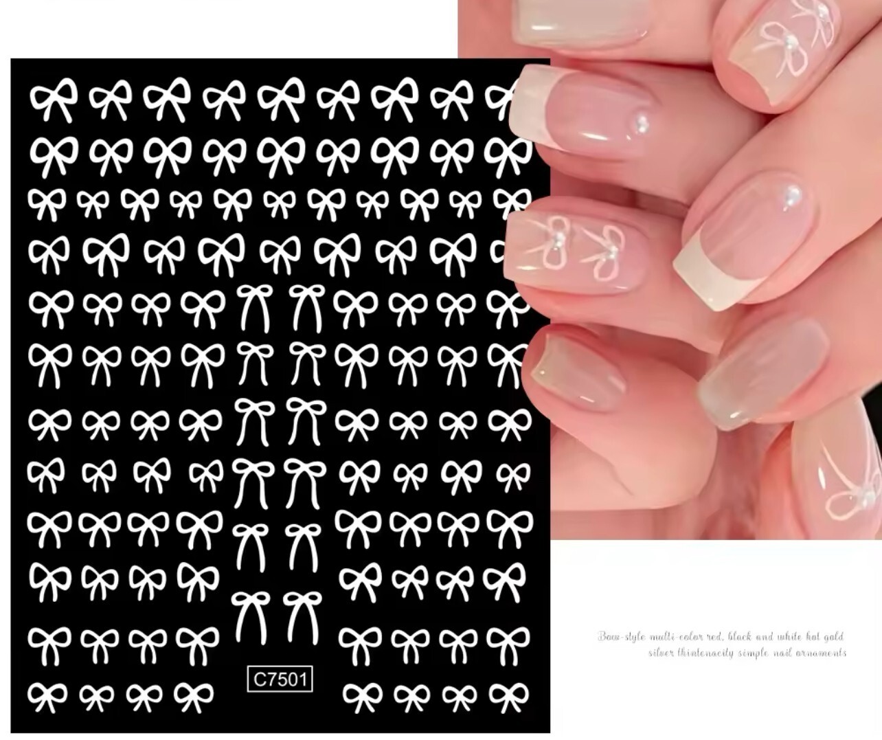 Minimalist Bow Nail Art Stickers Black White Gold Silver Red Ribbon Gel Nail