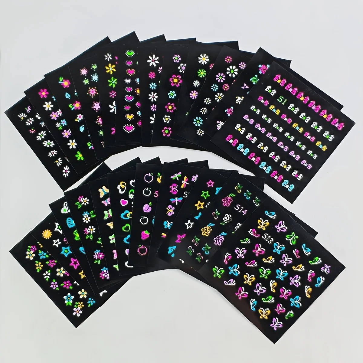 30 Sheets 3D Glow in Dark Nail Stickers Glitter Self-Adhesive Art